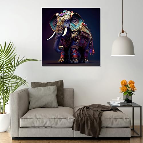 The Castle Decor Elephant Painting with Frame Big Size (24X24) Wall Art for Living Room, Bedroom, Drawing Room, Hotels-Wooden Framed-Digital Painting - Image 3
