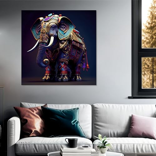 The Castle Decor Elephant Painting with Frame Big Size (24X24) Wall Art for Living Room, Bedroom, Drawing Room, Hotels-Wooden Framed-Digital Painting - Image 2