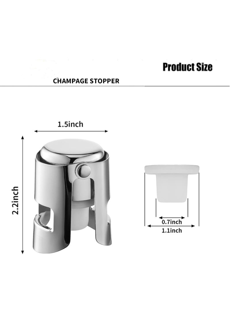 Champagne Stoppers with Stainless Steel Champagne Saver with Food Grade Silicone Leak proof Keep Fresh Suitable for Champagne, Cava, Prosecco and Sparkling (Silver, 2 Pack) - Image 3