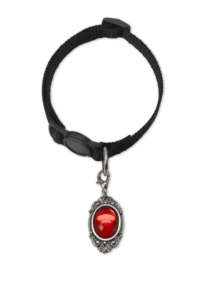 Real Metal Black Cat Collar with Red Cabochon Charm Safety Breakaway Collar Adjustable Neck Size 8 to 12 Inches - Image 1