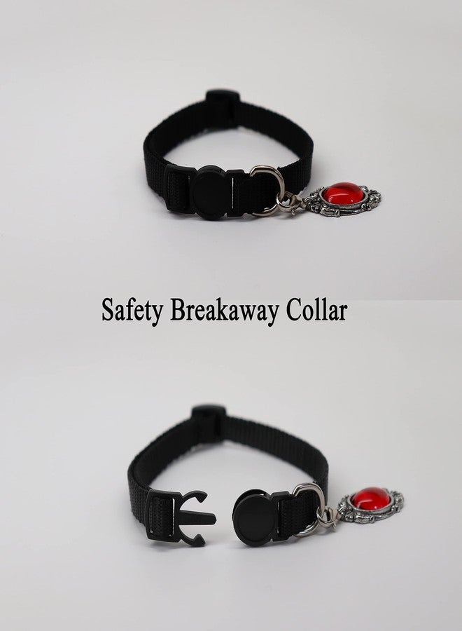 Real Metal Black Cat Collar with Red Cabochon Charm Safety Breakaway Collar Adjustable Neck Size 8 to 12 Inches - Image 4