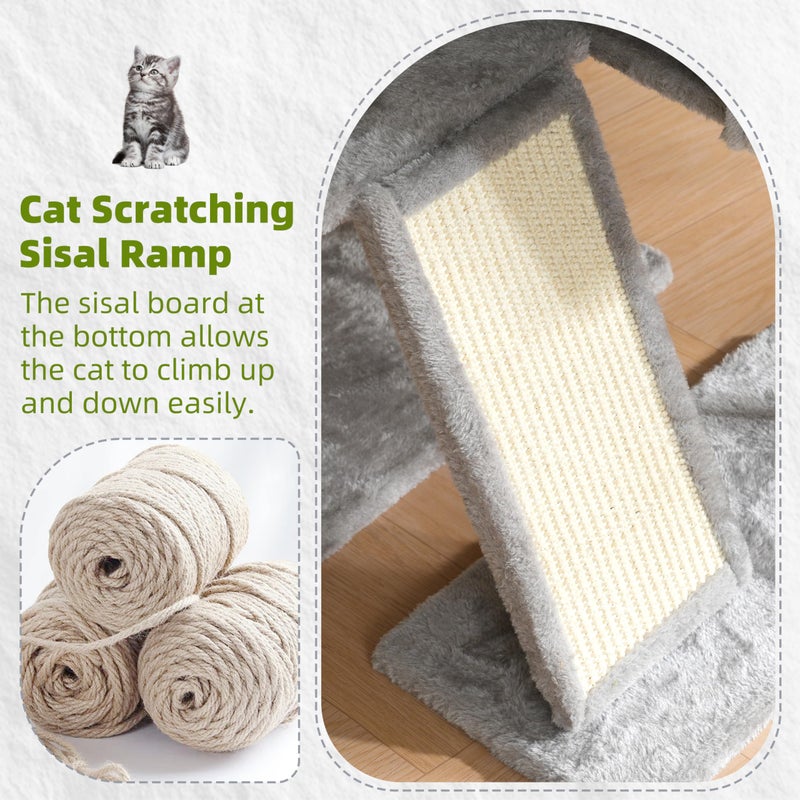 Gitelsnour Cat Tree for Indoor Cats, Cat Tower with Scratching Post for Small Cats and Kittens, Cat House with Removable Top Platform and Fluffy Balls, Hanging Cat Basket, Light Gray GCT006SW - Image 5
