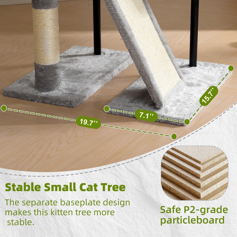Gitelsnour Cat Tree for Indoor Cats, Cat Tower with Scratching Post for Small Cats and Kittens, Cat House with Removable Top Platform and Fluffy Balls, Hanging Cat Basket, Light Gray GCT006SW - Image 4