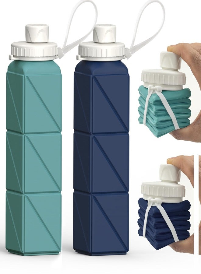 BEAUTAIL Collapsible Water Bottles 20.6oz 2 Pack, Silicone Foldable Portable Travel Water Bottle, Lightweight Reusable Leakproof for Traveling Camping Hiking Cycling Sports Outdoor (Blue+Darkblue) - Image 1