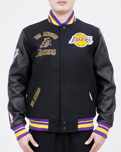Pro Standard MENS NBA LOS ANGELES LAKERS RETRO CLASSICS VARSITY JACKET EGGSHELL/PURPLE XL - Image 1