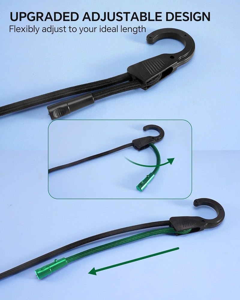 LuckyStraps 36" Adjustable Bungee Cords with Hooks, Flexibly Adjust from 6.5" to 36", Black Bungee Straps with Superior Elasticity & UV Resistance, Perfect for Cargo, Camping, Tents, Bike, Luggage, etc (7 Pcs) Easy assemble - Image 2