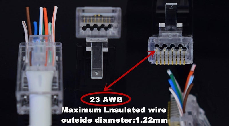PETECHTOOL RJ45 Cat6A Cat6 Pass Through Connectors 50Pack 23AWG End Bold Ethernet 8P8C Gold Plated Modular Plug for Unshielded Twisted Pair Solid Wire Standard Cables - Image 2