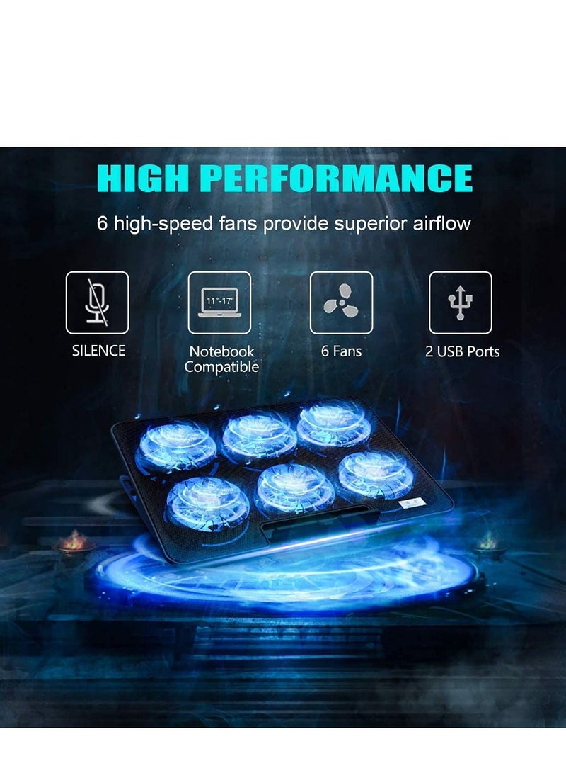 Arabest Laptop Cooling Pad, Laptop Cooler Stand with 6 Quiet Cooling Fans and 6 Height Adjustable Dual USB Powered Gaming Laptop Cooling Stand for 12-17 Inch Laptop Computer  - Image 2