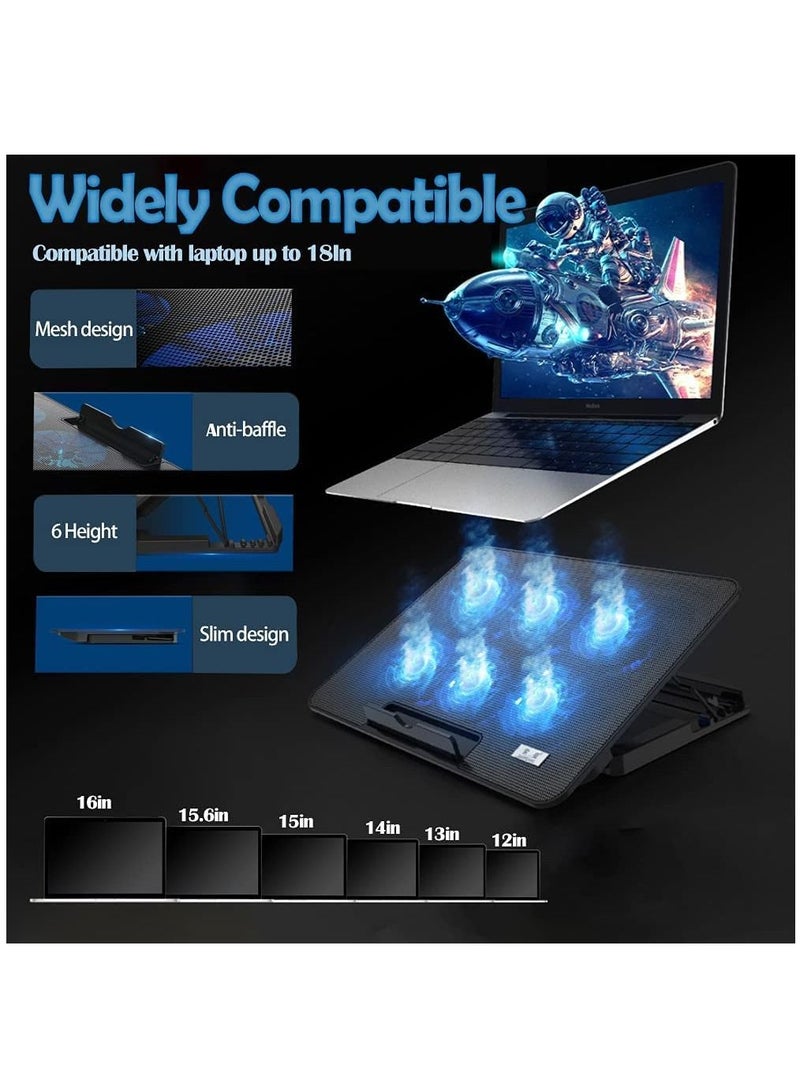Arabest Laptop Cooling Pad, Laptop Cooler Stand with 6 Quiet Cooling Fans and 6 Height Adjustable Dual USB Powered Gaming Laptop Cooling Stand for 12-17 Inch Laptop Computer  - Image 4