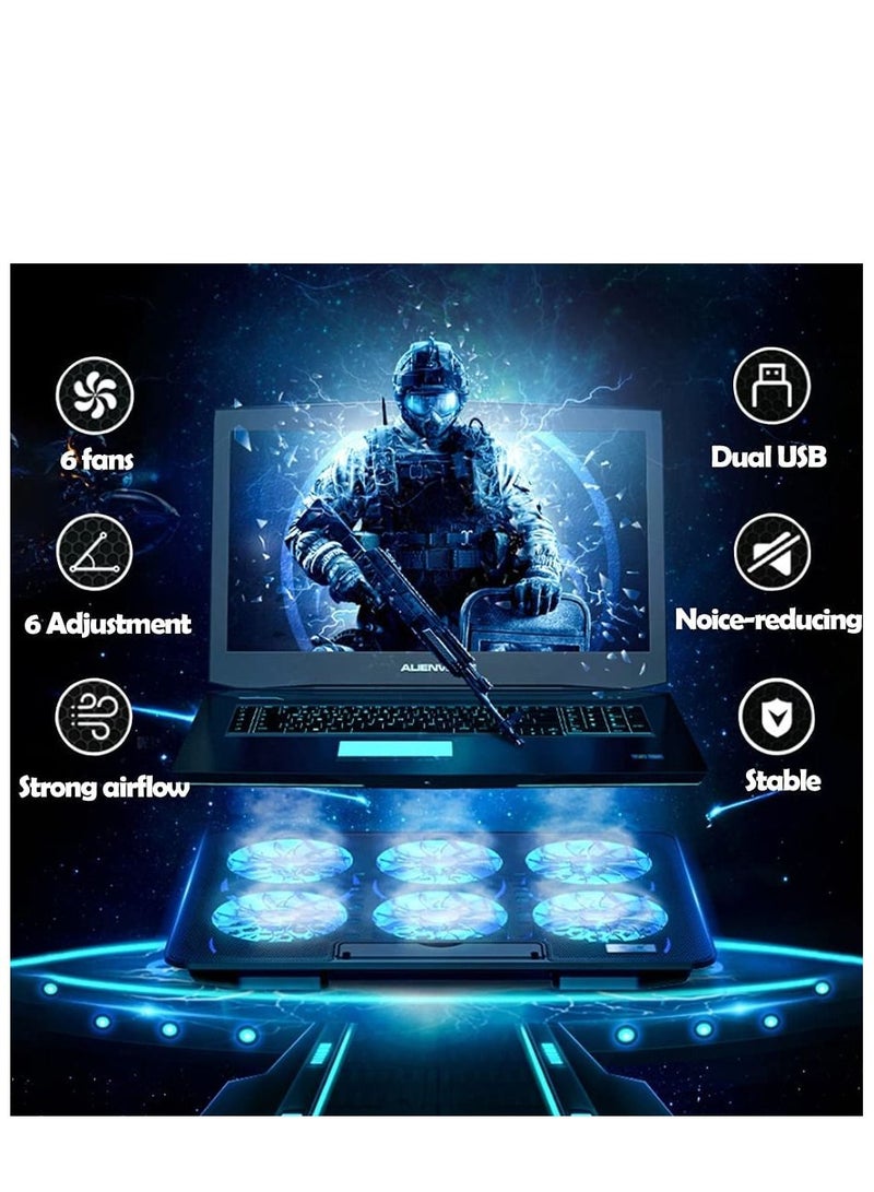 Arabest Laptop Cooling Pad, Laptop Cooler Stand with 6 Quiet Cooling Fans and 6 Height Adjustable Dual USB Powered Gaming Laptop Cooling Stand for 12-17 Inch Laptop Computer  - Image 3