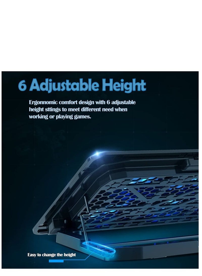 Arabest Laptop Cooling Pad, Laptop Cooler Stand with 6 Quiet Cooling Fans and 6 Height Adjustable Dual USB Powered Gaming Laptop Cooling Stand for 12-17 Inch Laptop Computer  - Image 5