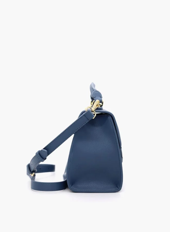 V Italia Solid Satchel Bag with Detachable Strap and Flap Closure