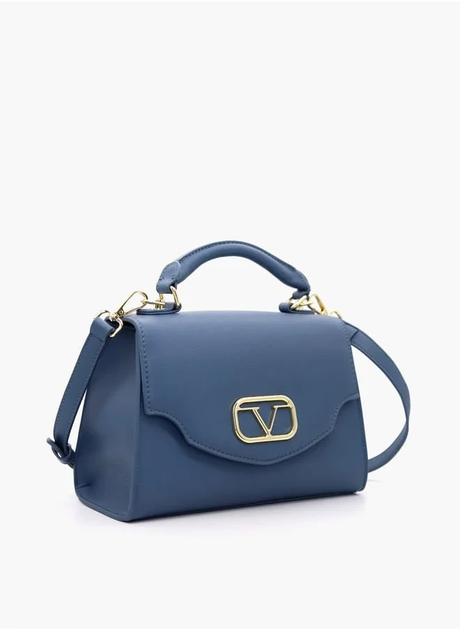 V Italia Solid Satchel Bag with Detachable Strap and Flap Closure