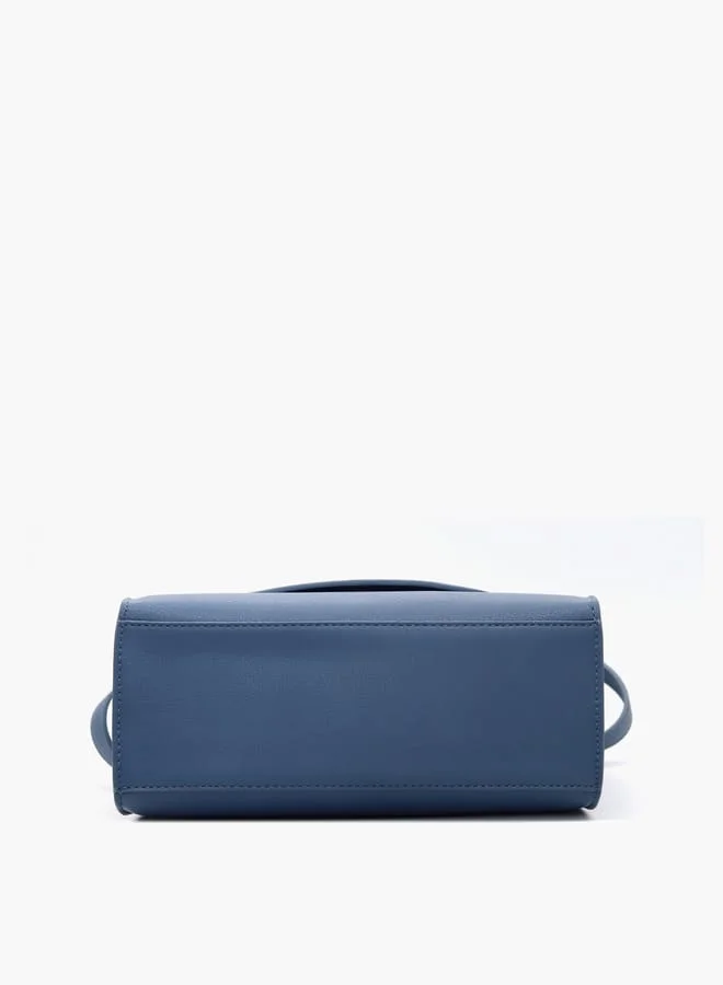 V Italia Solid Satchel Bag with Detachable Strap and Flap Closure
