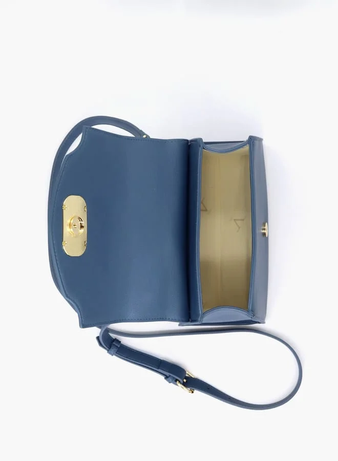 V Italia Solid Satchel Bag with Detachable Strap and Flap Closure