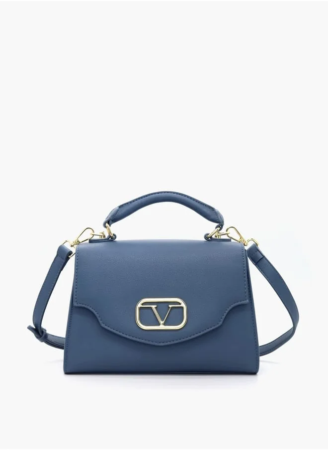 V Italia Solid Satchel Bag with Detachable Strap and Flap Closure