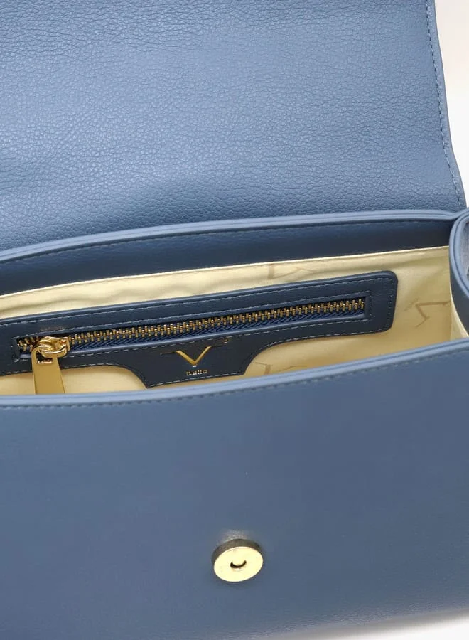 V Italia Solid Satchel Bag with Detachable Strap and Flap Closure
