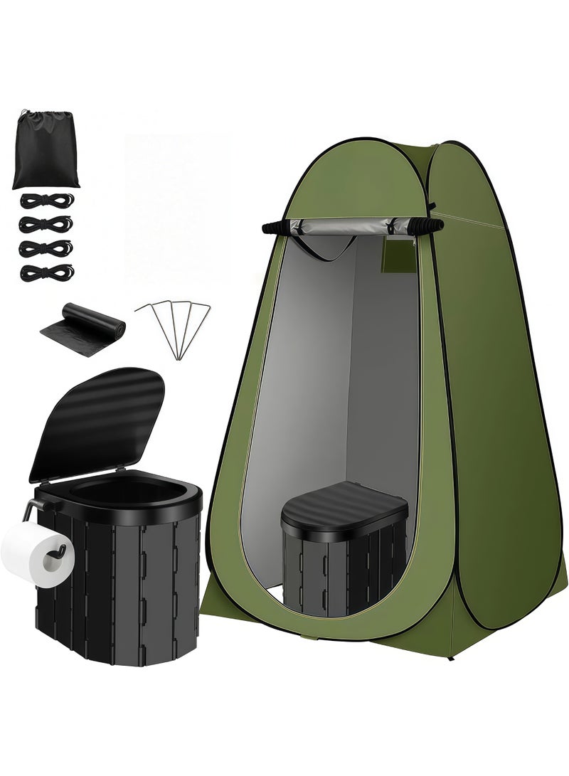 Portable Toilet Kit, Camping Toilet with Pop-Up Privacy Tent and Poo Gel Toilet Bags, Washable Outdoor Shower Toilet, for Changing Room, Camping, Beach, Hiking - Image 1