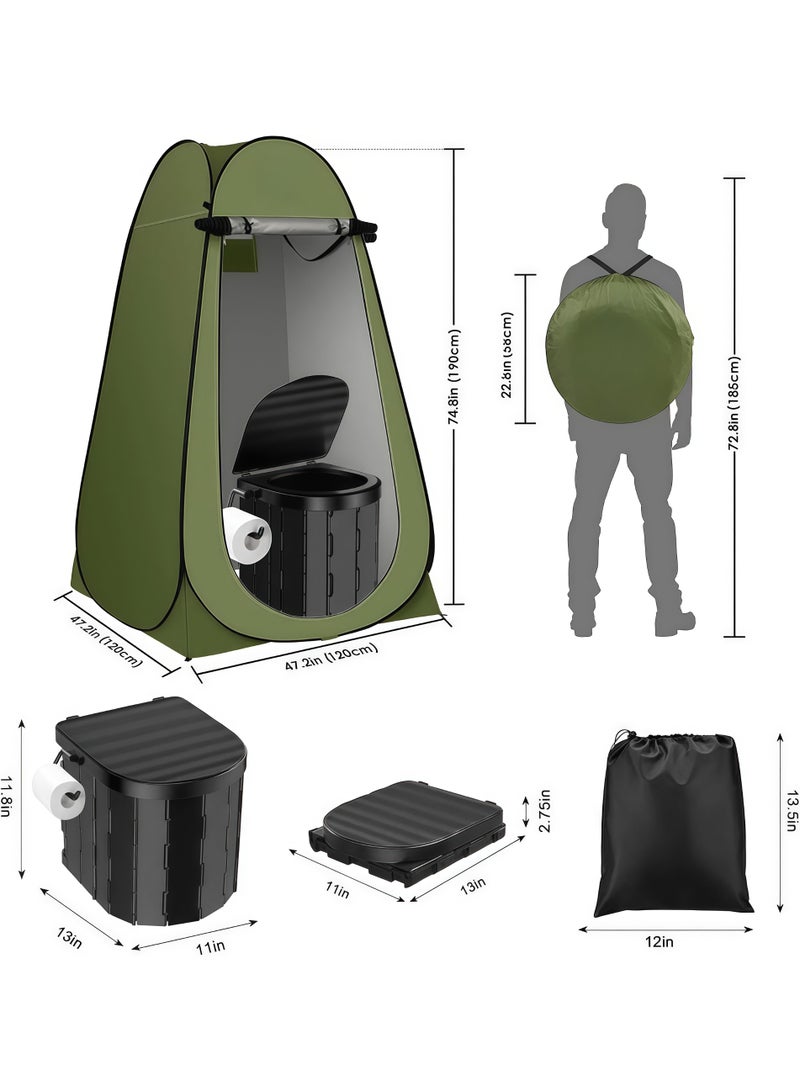 Portable Toilet Kit, Camping Toilet with Pop-Up Privacy Tent and Poo Gel Toilet Bags, Washable Outdoor Shower Toilet, for Changing Room, Camping, Beach, Hiking - Image 2