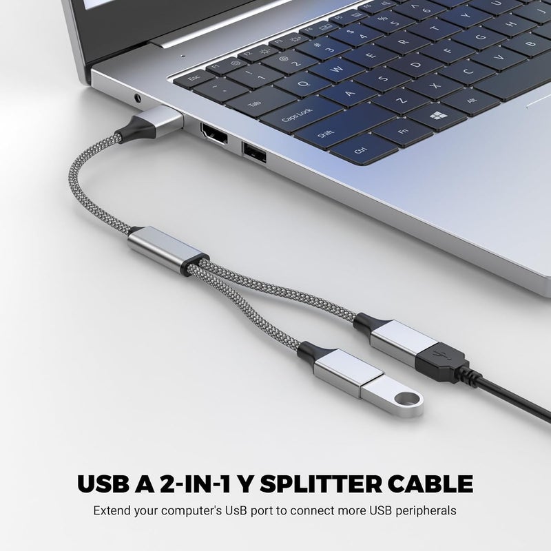 POHFP BETU USB Splitter 1 in 2 Out Y Cable, 1Ft/ 30cm Male to Two Female Extension Cord, Dual USB Port for PC/MacBook/Keyboard/PS4/PS5/Flash Drive/Laptop/LED Etc.(Silver) - Image 2