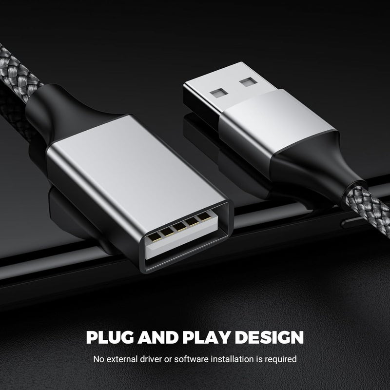 POHFP BETU USB Splitter 1 in 2 Out Y Cable, 1Ft/ 30cm Male to Two Female Extension Cord, Dual USB Port for PC/MacBook/Keyboard/PS4/PS5/Flash Drive/Laptop/LED Etc.(Silver) - Image 3