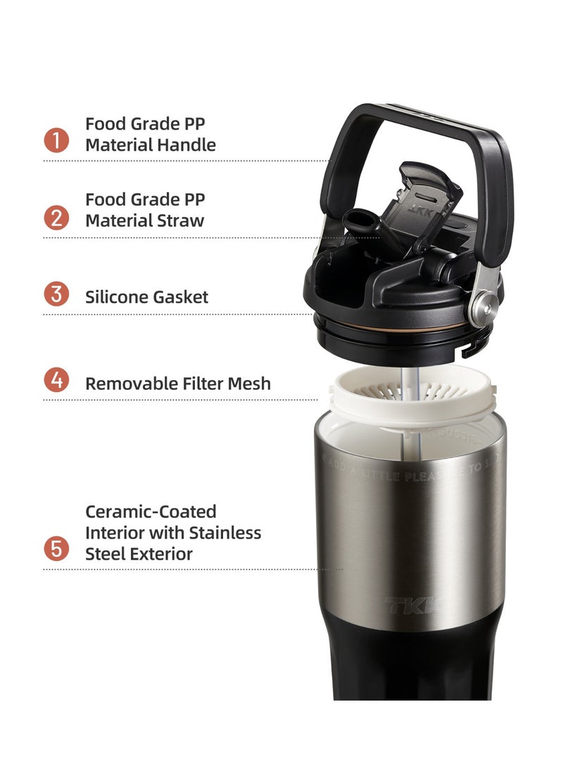 TKK 730ml Stainless Steel Water Bottle Keep Temperature for 6 to 12 Hours with Handle | Black Silver - Image 4