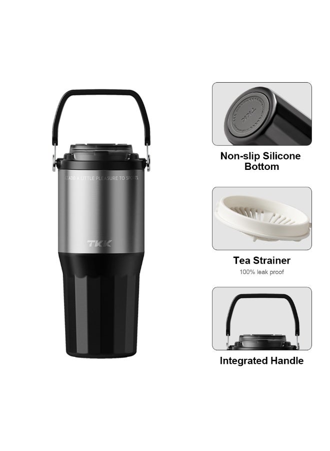 TKK 730ml Stainless Steel Water Bottle Keep Temperature for 6 to 12 Hours with Handle | Black Silver - Image 1