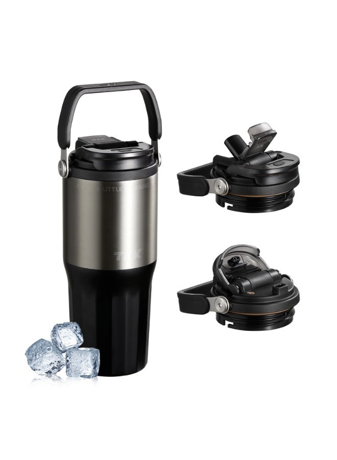 TKK 730ml Stainless Steel Water Bottle Keep Temperature for 6 to 12 Hours with Handle | Black Silver - Image 2