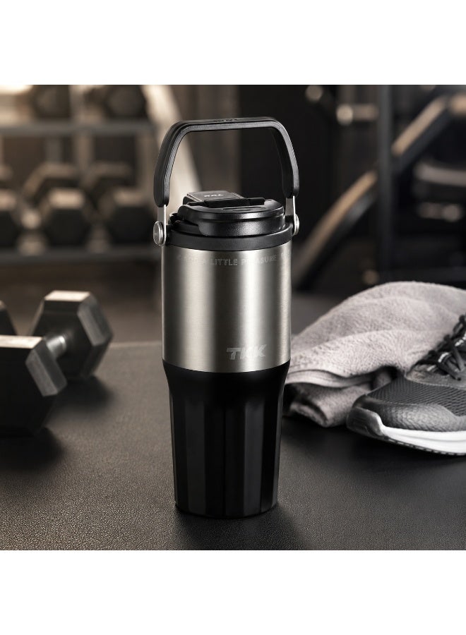 TKK 730ml Stainless Steel Water Bottle Keep Temperature for 6 to 12 Hours with Handle | Black Silver - Image 1