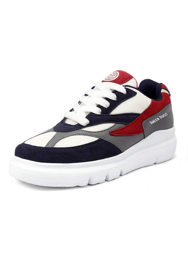 Bacca Bucci® Men's Urban Retro Blocked Fashion Sneaker/Sports for Walking, Party,Shopping,Running & Fun- Blue:Red, Size UK6 - Image 1