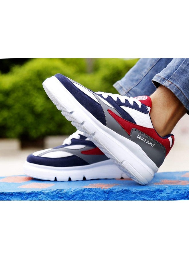 Bacca Bucci® Men's Urban Retro Blocked Fashion Sneaker/Sports for Walking, Party,Shopping,Running & Fun- Blue:Red, Size UK6 - Image 3