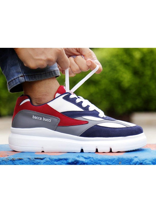 Bacca Bucci® Men's Urban Retro Blocked Fashion Sneaker/Sports for Walking, Party,Shopping,Running & Fun- Blue:Red, Size UK6 - Image 2