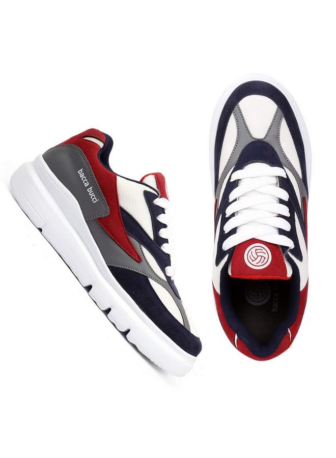 Bacca Bucci® Men's Urban Retro Blocked Fashion Sneaker/Sports for Walking, Party,Shopping,Running & Fun- Blue:Red, Size UK6 - Image 4