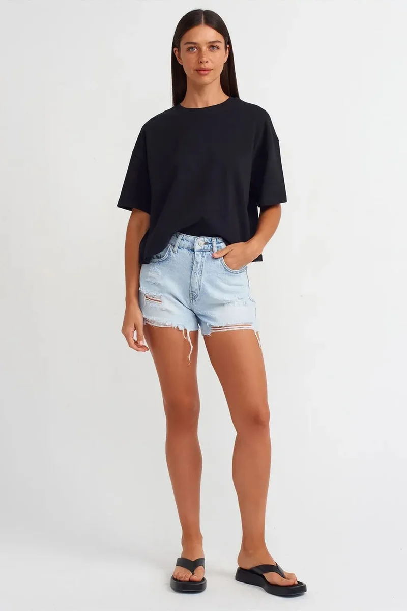 Dilvin Black DILVIN Oversized Cotton Crew Neck T-Shirt for Women | Best Price UAE