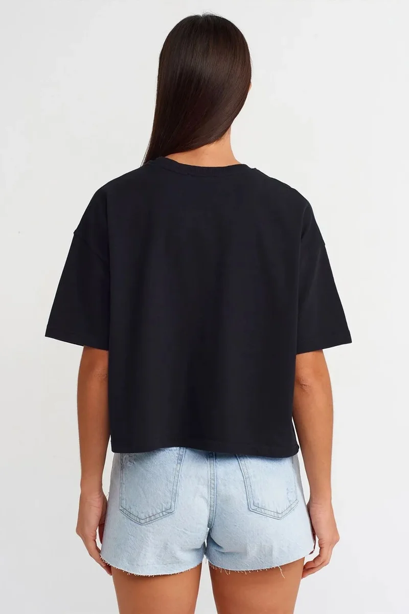Dilvin Black DILVIN Oversized Cotton Crew Neck T-Shirt for Women | Best Price UAE