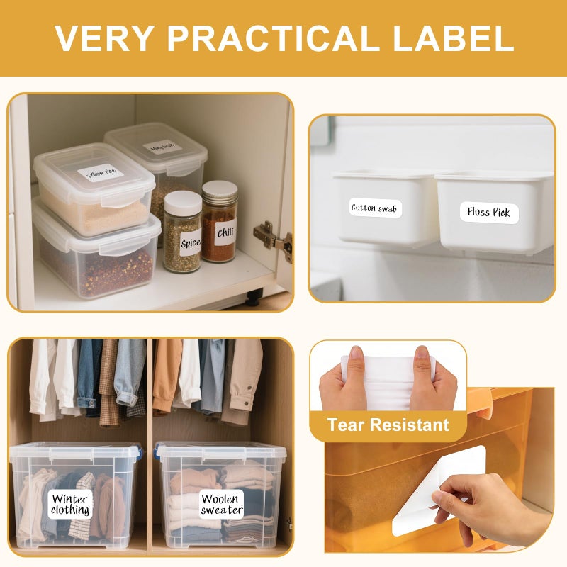 KIUKIUO 160 Pcs Labels for Storage Bins, Removable Labels for Storage Bins, Tear Resistant No Residue Storage Bin Label, Matte White Blank Box Label for School, Home, Business,three sizes - Image 4