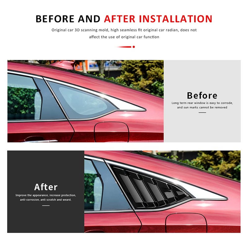 DLOVEG Rear Side Window Louvers Compatible for Honda Accord 2022 2021 2020 2019 2018 Accesories Sport Style Air Vent Cover (Bright Black) - Image 3