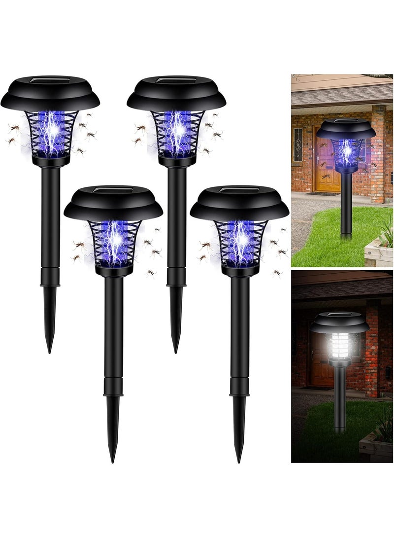 jaexest 4 Pcs Solar Bug Zapper – Waterproof Outdoor Mosquito Killer – Mosquito Repellent Lamp with Purple and White Light – for Indoor Outdoor Use – Garden, Patio, Yard – Black - Image 1