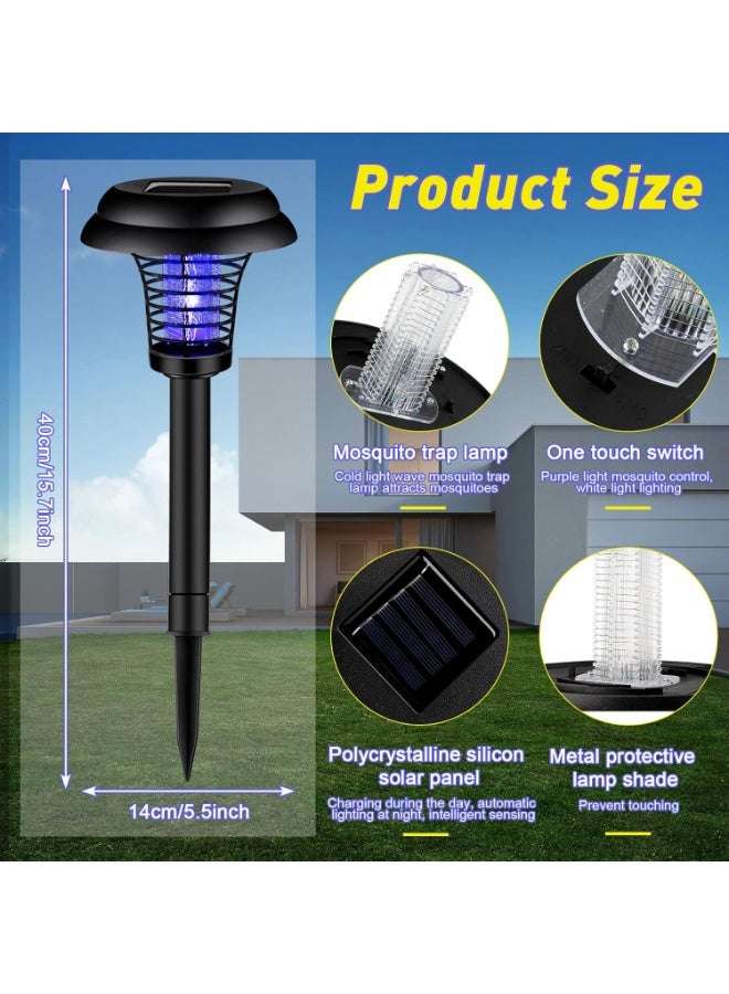 jaexest 4 Pcs Solar Bug Zapper – Waterproof Outdoor Mosquito Killer – Mosquito Repellent Lamp with Purple and White Light – for Indoor Outdoor Use – Garden, Patio, Yard – Black - Image 2