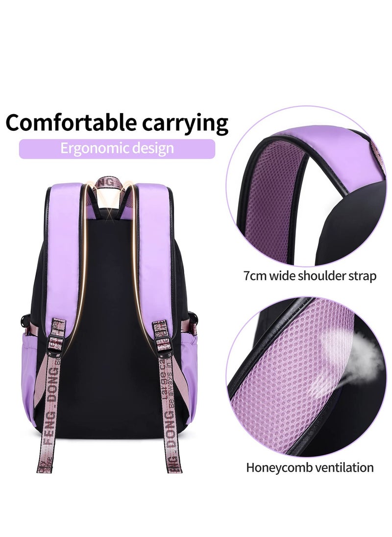 SYOSI - Teenage Girls Bookbag School Backpack Children Casual Daypack Schoolbag for Teens Black Purple - Image 1