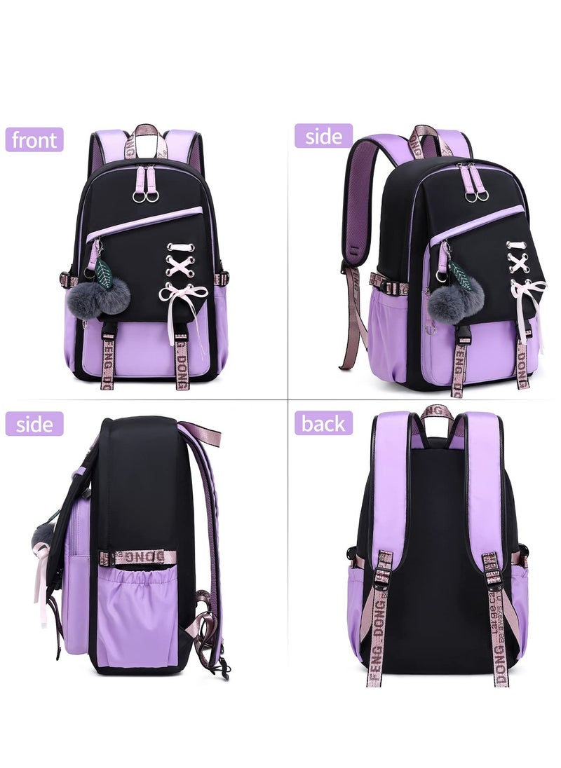 SYOSI - Teenage Girls Bookbag School Backpack Children Casual Daypack Schoolbag for Teens Black Purple - Image 1