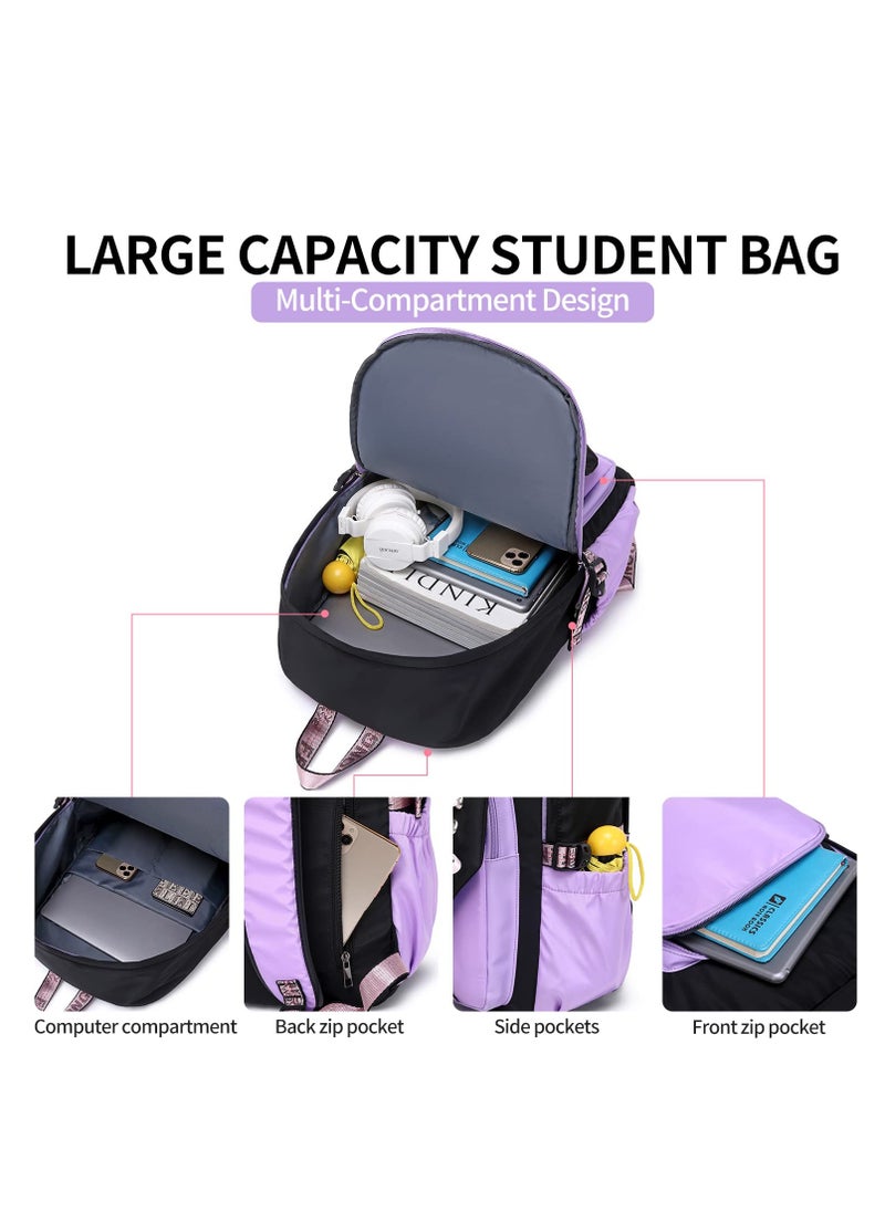 SYOSI - Teenage Girls Bookbag School Backpack Children Casual Daypack Schoolbag for Teens Black Purple - Image 1