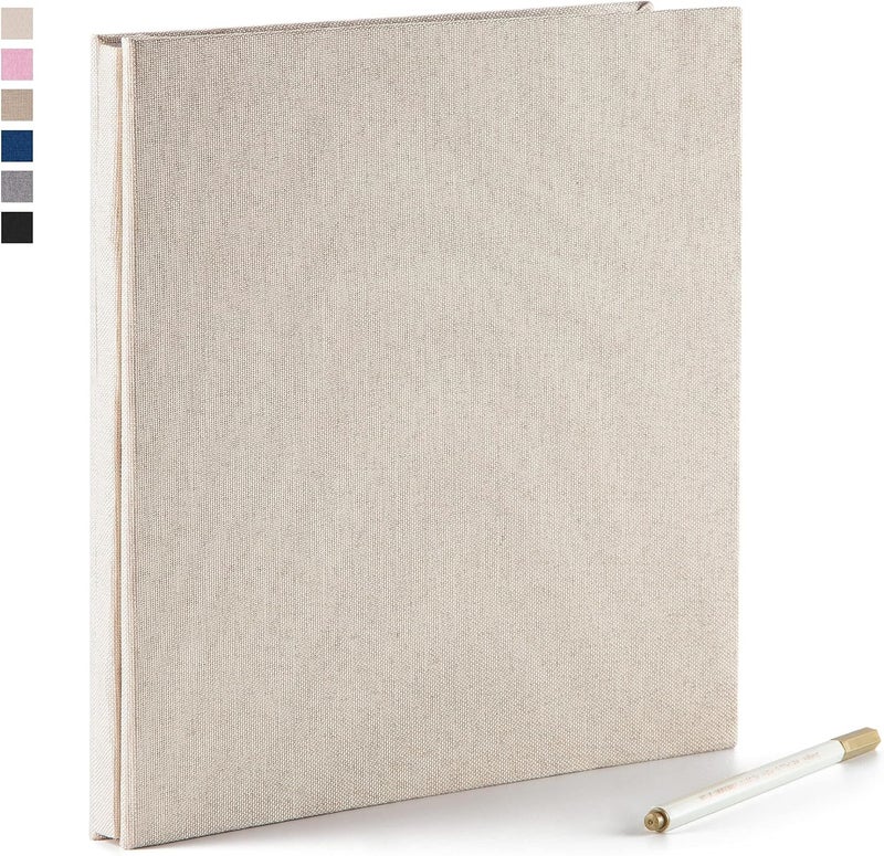 1 Pcs Photo Album 3x5 4x6 5x7 6x8 8x10 Acid Free Self Adhesive Magnetic Pages DIY Scrapbook, 40 Pages Linen Cover Photo Book with A Metallic Pen (Off White, 11x10.6In) - Image 1