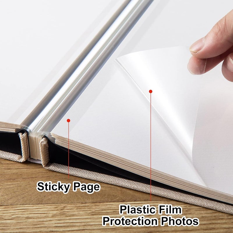 1 Pcs Photo Album 3x5 4x6 5x7 6x8 8x10 Acid Free Self Adhesive Magnetic Pages DIY Scrapbook, 40 Pages Linen Cover Photo Book with A Metallic Pen (Off White, 11x10.6In) - Image 4
