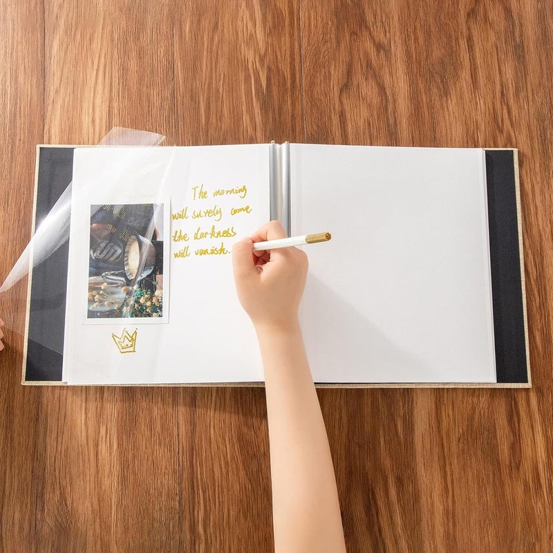 1 Pcs Photo Album 3x5 4x6 5x7 6x8 8x10 Acid Free Self Adhesive Magnetic Pages DIY Scrapbook, 40 Pages Linen Cover Photo Book with A Metallic Pen (Off White, 11x10.6In) - Image 3