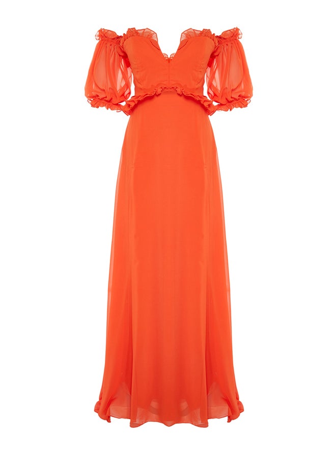 trendyol - Sunflower Lined Chiffon Evening Dress TPRSS22AE00047 - Image 1