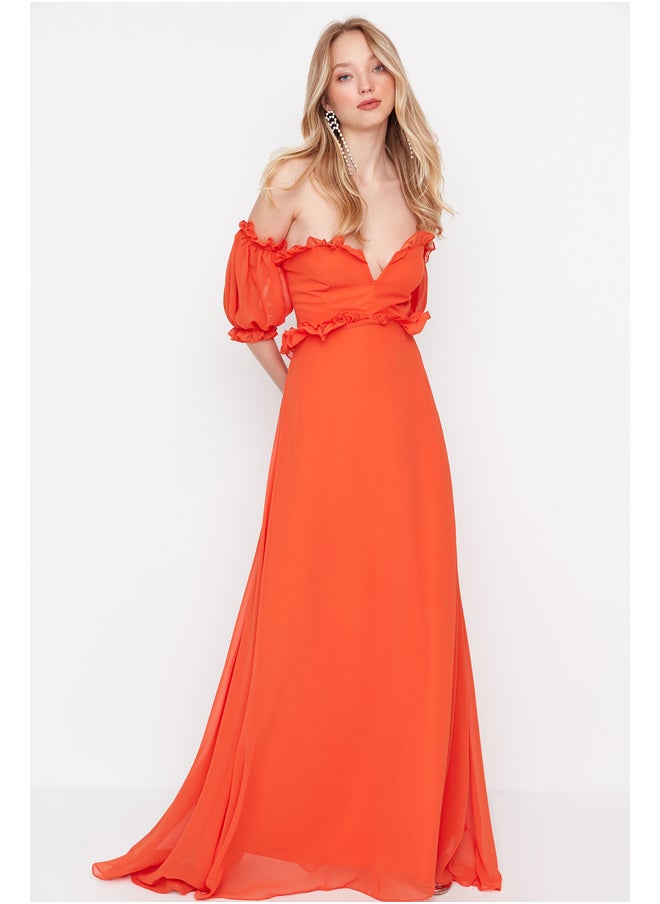 trendyol - Sunflower Lined Chiffon Evening Dress TPRSS22AE00047 - Image 1