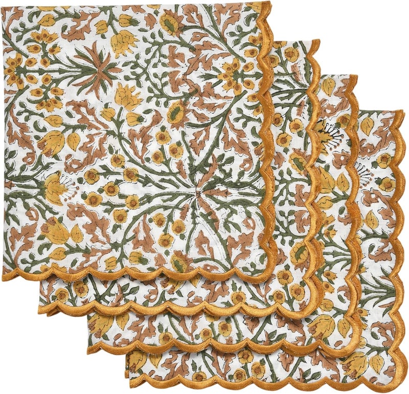 Ridhi Goldenrod Yellow Fern Green Cloth Napkins 100 Pure Cotton Farmhouse Wedding Dinner Napkins for Halloween Thanksgiving Holiday Daily Wedding uses Napkins 418x18 Dinner Napkin - Image 1