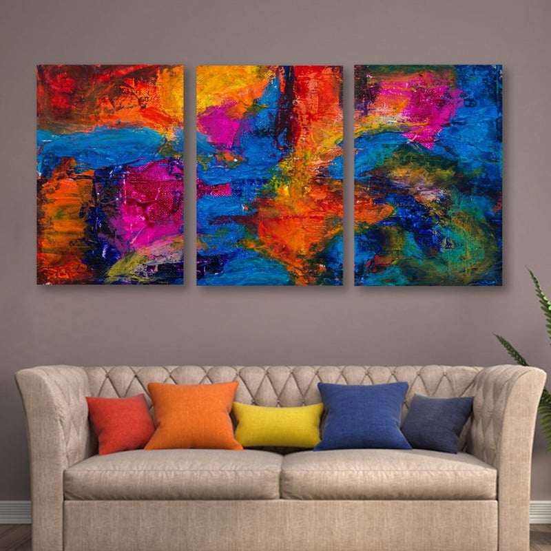 Marktna Three modern-designed canvas paintings with a hollow frame, measuring (150×70), three pieces - Image 1