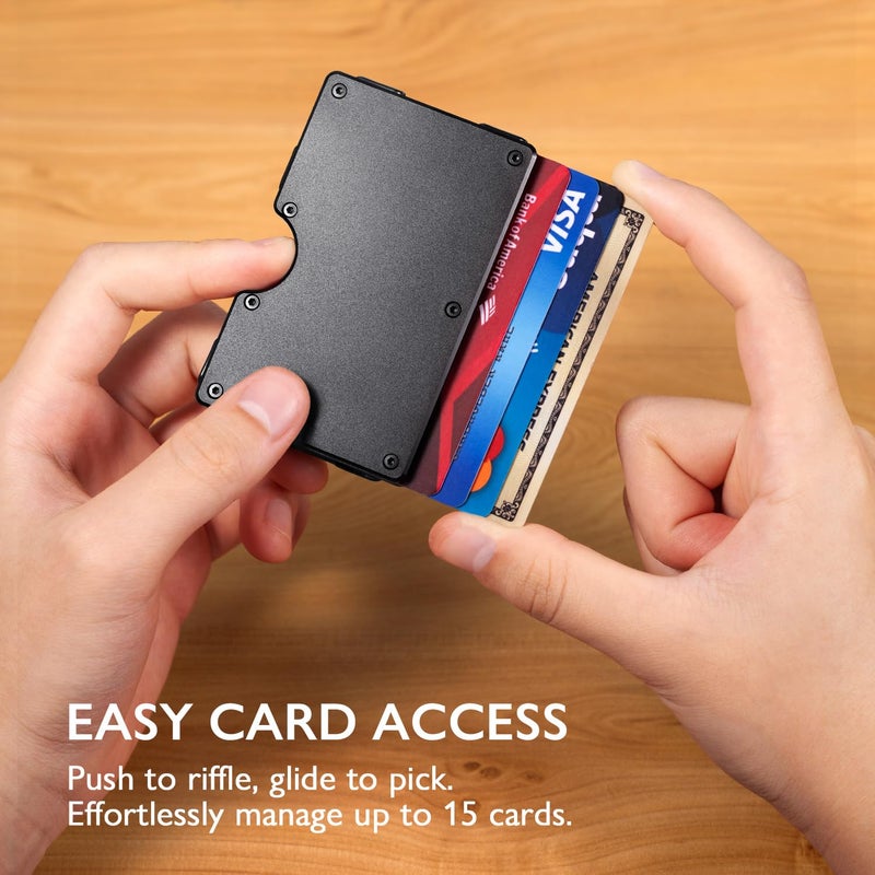 RUNBOX Slim Wallet for Men - RFID Blocking Metal Card Holder with Money Clip,Minimalist Thin Front Pocket Wallet, Holds 15 Cards,Gifts for Men,Men's Accessories - Image 3